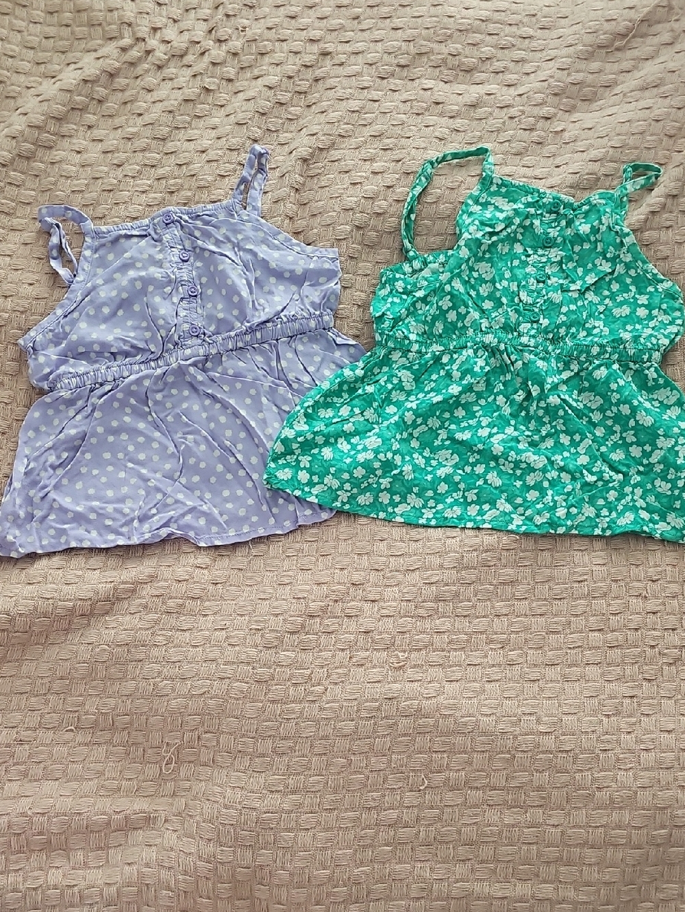 🍉Girls' Green Floral & Lilac Polka Dot Tank Tops - Pack of 2